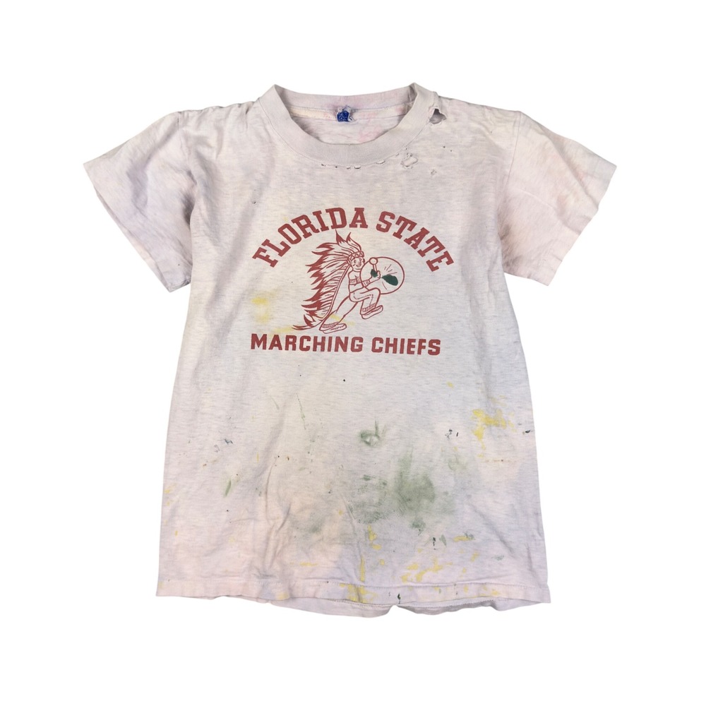 Vtg Florida State Marching Chiefs Thrashed T Shirt Adult XS S Cru-Cut Knitwear - Picture 1 of 8